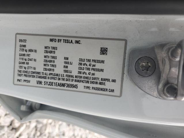 2022 TESLA MODEL 3 5YJ3E1EA6NF369945