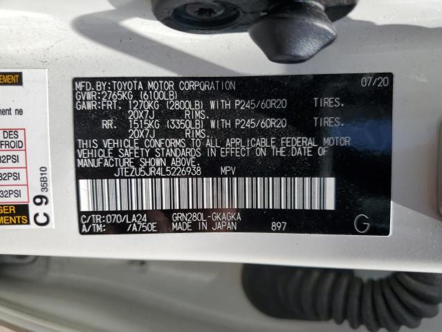 2020 TOYOTA 4RUNNER SR JTEZU5JR4L5226938