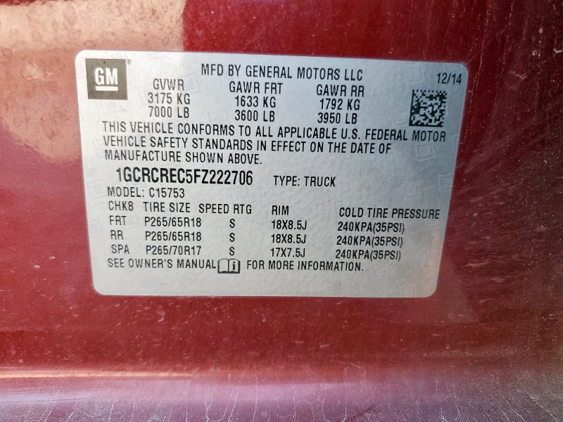 2015 CHEVROLET SILVERADO 1GCRCREC5FZ222706