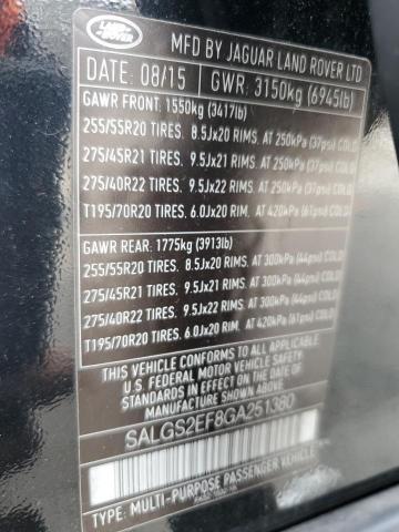 2016 LAND ROVER RANGE ROVE SALGS2EF8GA251380