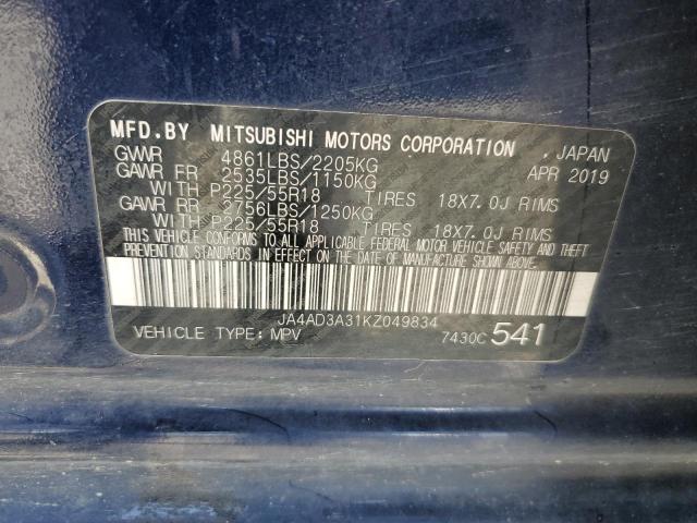 2019 MITSUBISHI OUTLANDER JA4AD3A31KZ049834