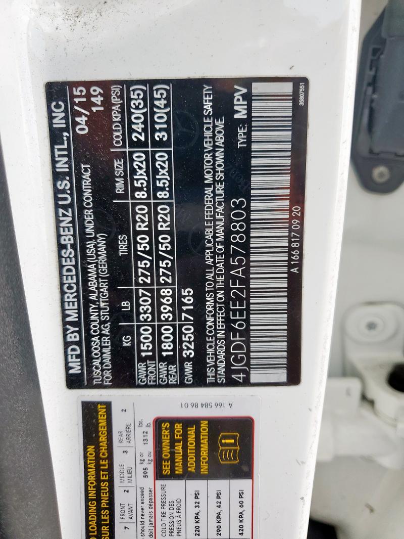 2015 MERCEDES-BENZ GL 450 4MA 4JGDF6EE2FA578803