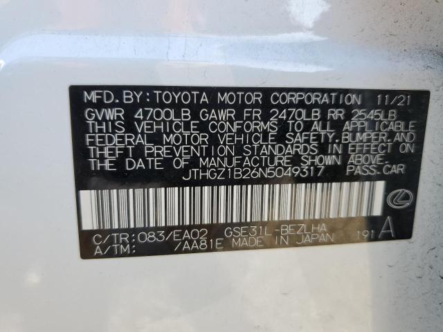 2022 LEXUS IS 350 F S JTHGZ1B26N5049317
