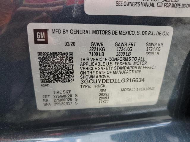 2020 CHEVROLET SILVERADO 3GCUYDED1LG316634