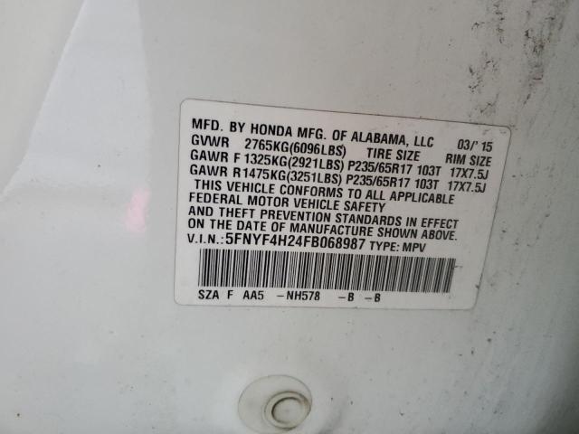 2015 HONDA PILOT LX 5FNYF4H24FB068987
