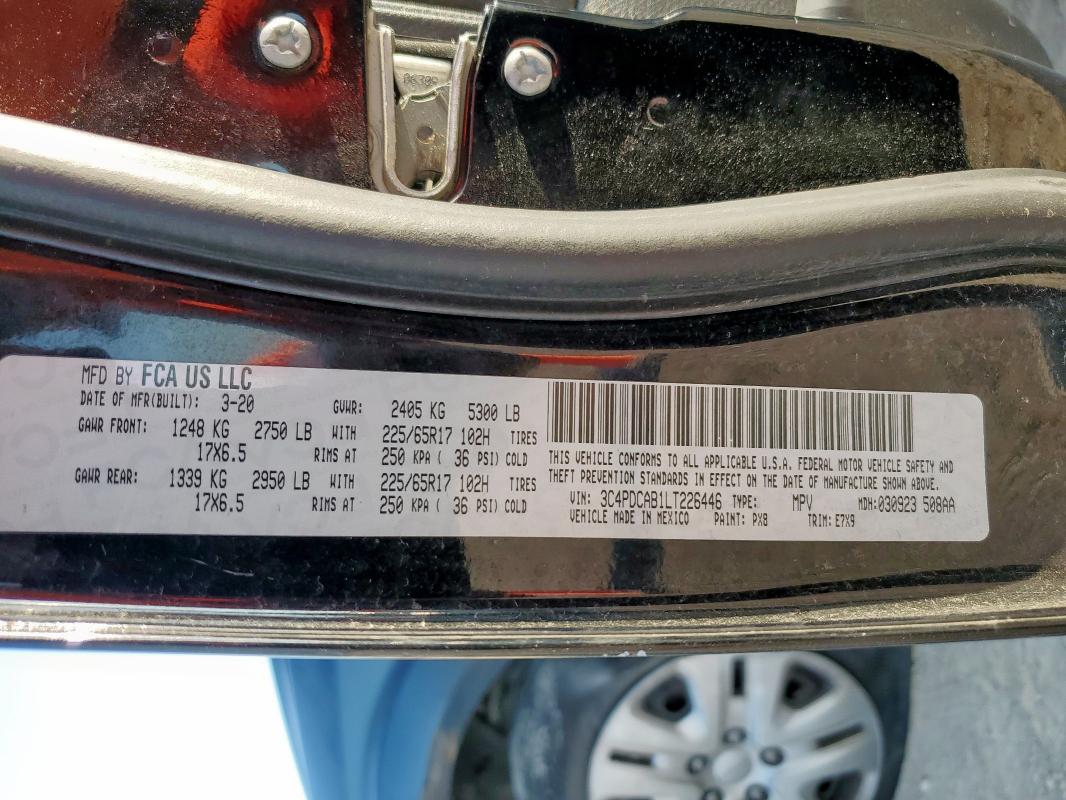 2020 DODGE JOURNEY SE 3C4PDCAB1LT226446