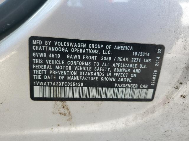 2015 VOLKSWAGEN PASSAT S 1VWAT7A3XFC035436