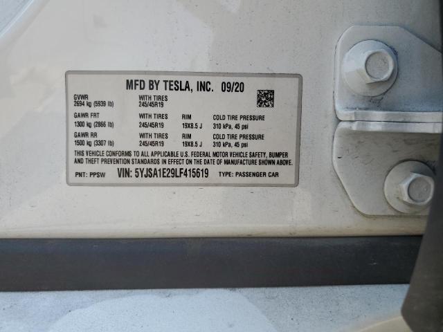 2020 TESLA MODEL S 5YJSA1E29LF415619