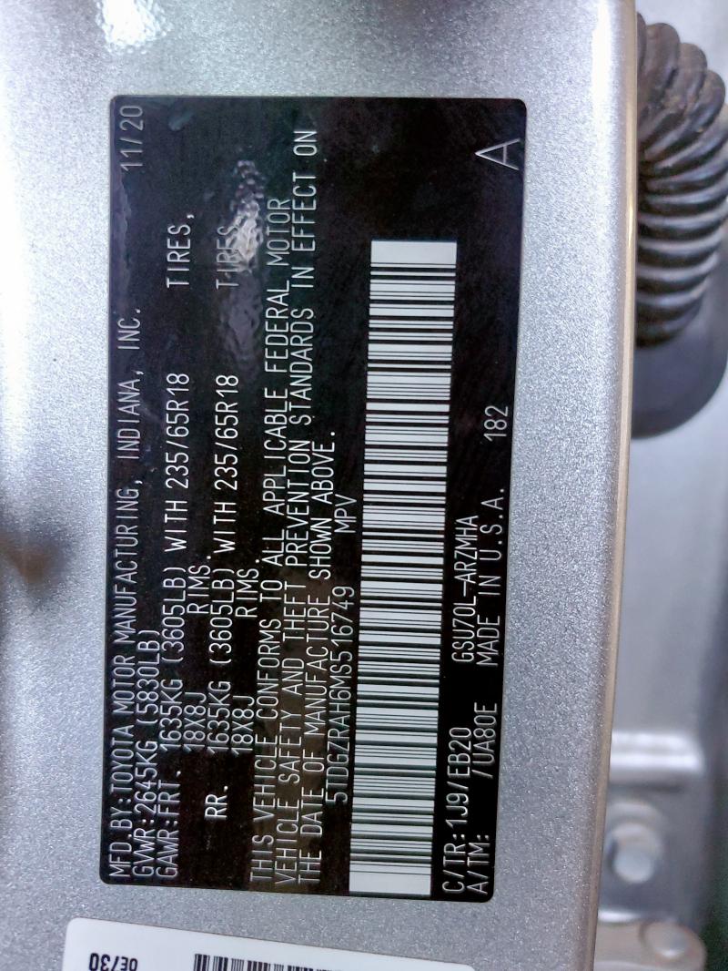 2021 TOYOTA HIGHLANDER XLE 5TDGZRAH6MS516749
