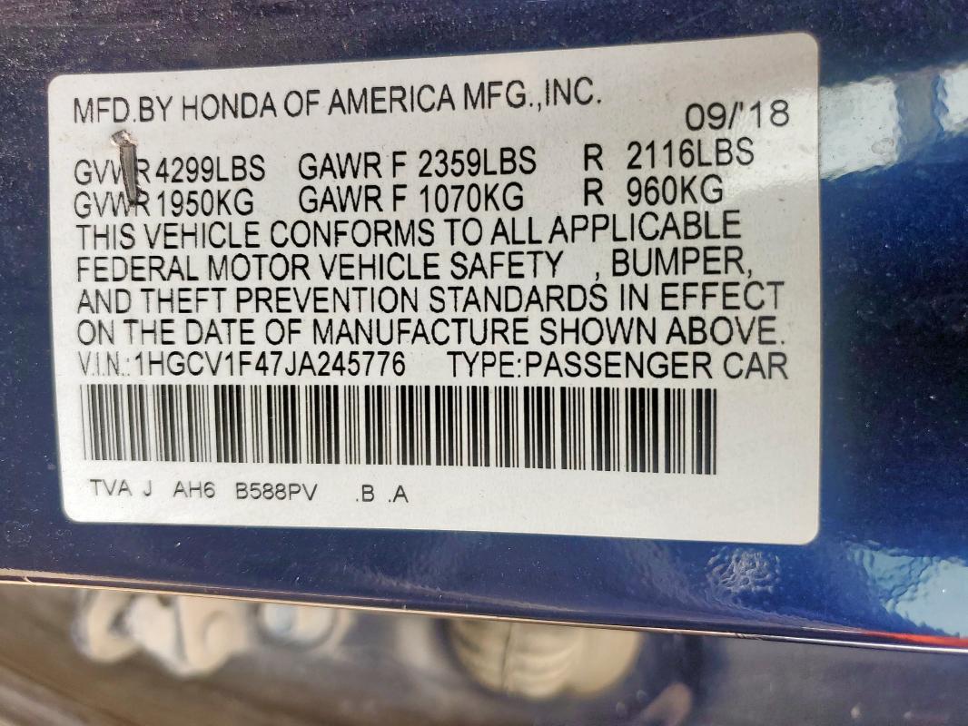 2018 HONDA ACCORD EX 1HGCV1F47JA245776