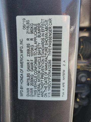 2019 HONDA ACCORD SPORT 1HGCV1F37KA123265