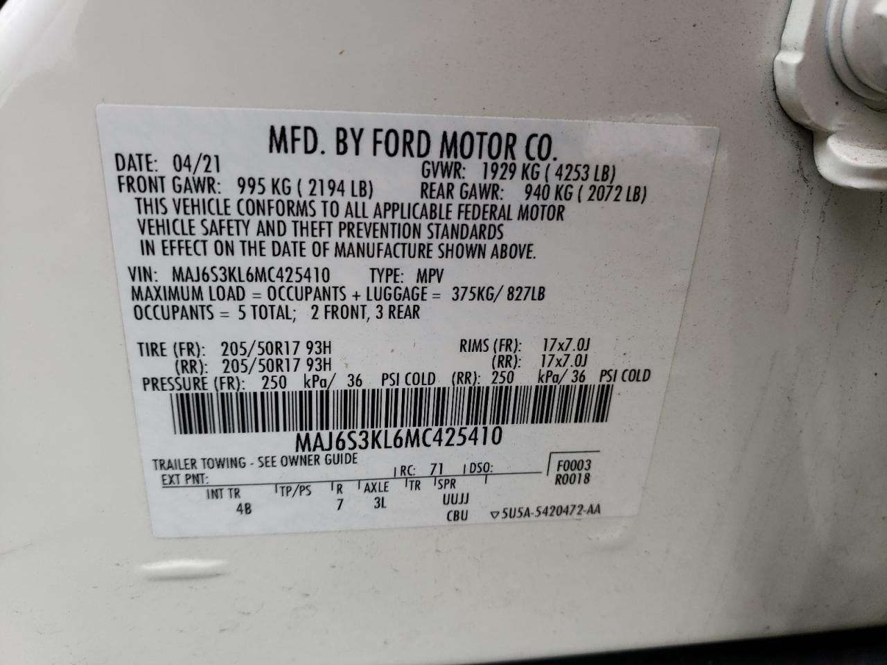 Lot #3284587334 2021 FORD ECOSPORT T