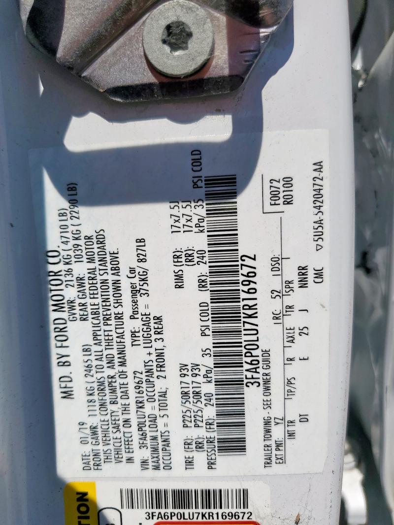 2019 FORD FUSION SE - 3FA6P0LU7KR169672
