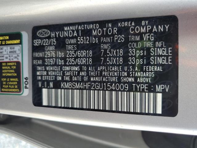 2016 HYUNDAI SANTA FE S - KM8SM4HF2GU154009