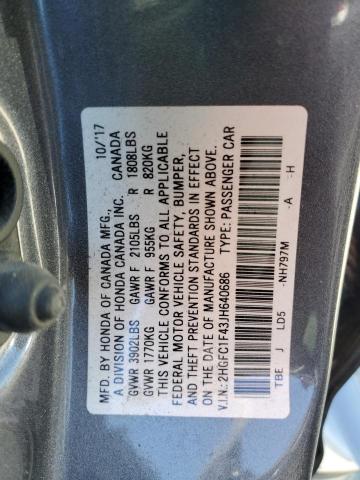 2018 HONDA CIVIC EX 2HGFC1F43JH640686