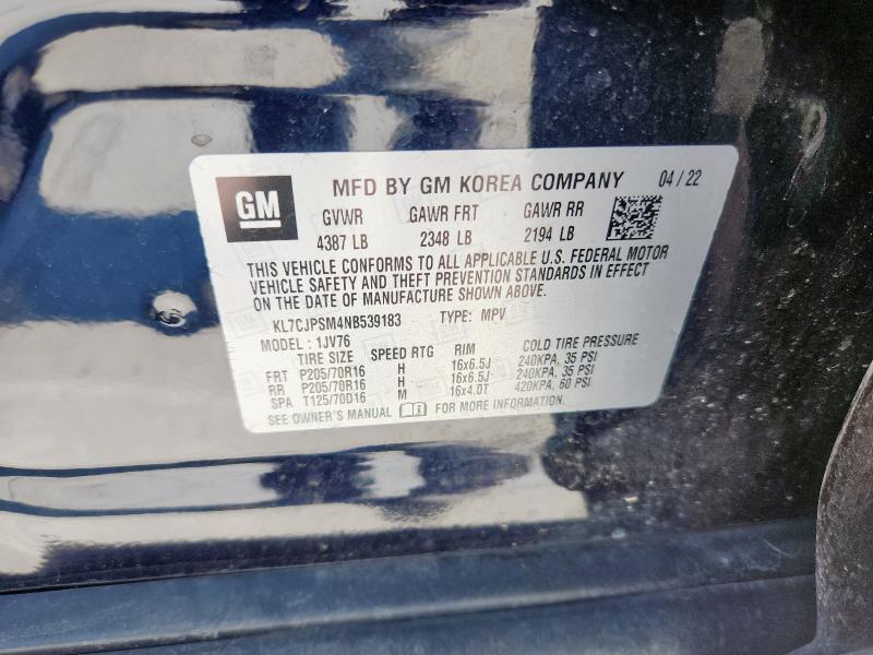 2022 CHEVROLET TRAX 1LT KL7CJPSM4NB539183