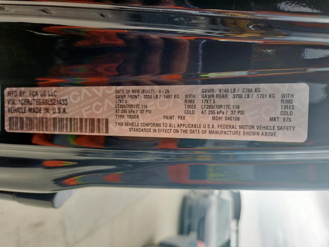 2025 JEEP GLADIATOR 1C6RJTEG9SL521433