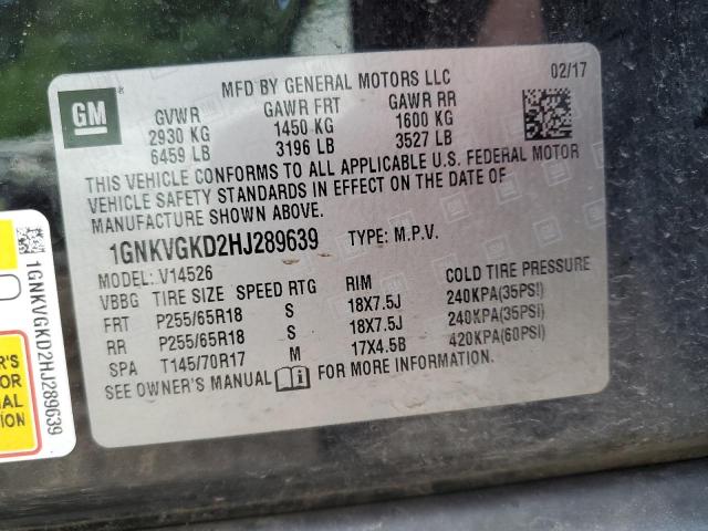 2017 CHEVROLET TRAVERSE L - 1GNKVGKD2HJ289639