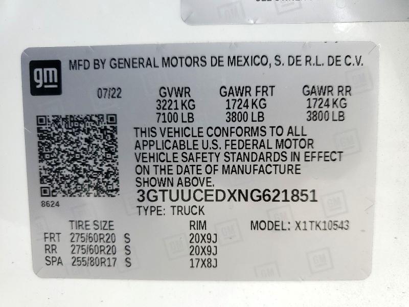 2022 GMC SIERRA K15 3GTUUCEDXNG621851