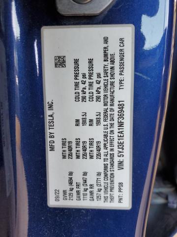 2022 TESLA MODEL 3 5YJ3E1EA1NF369481