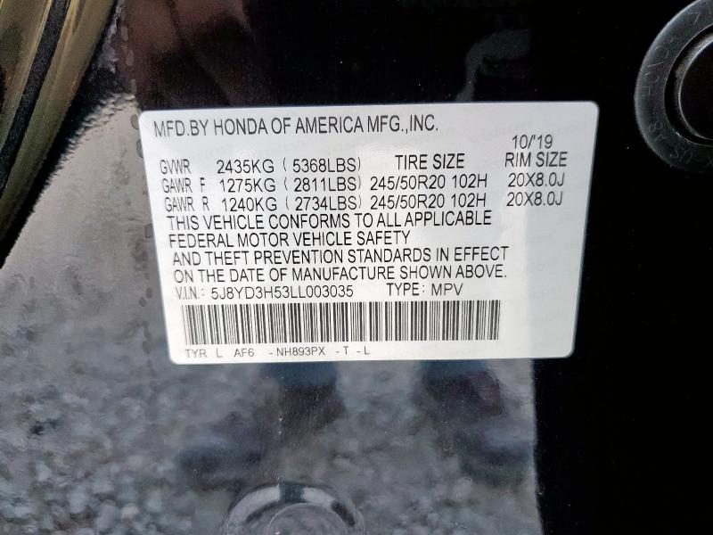 2020 ACURA MDX TECHNO 5J8YD3H53LL003035