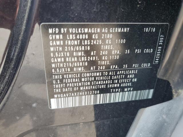 2017 VOLKSWAGEN TIGUAN S WVGAV7AX2HK012706