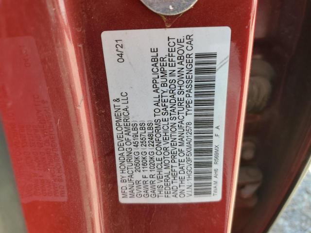 2021 HONDA ACCORD HYB 1HGCV3F5XMA012578