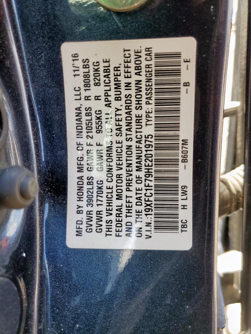 2017 HONDA CIVIC EXL 19XFC1F79HE201975