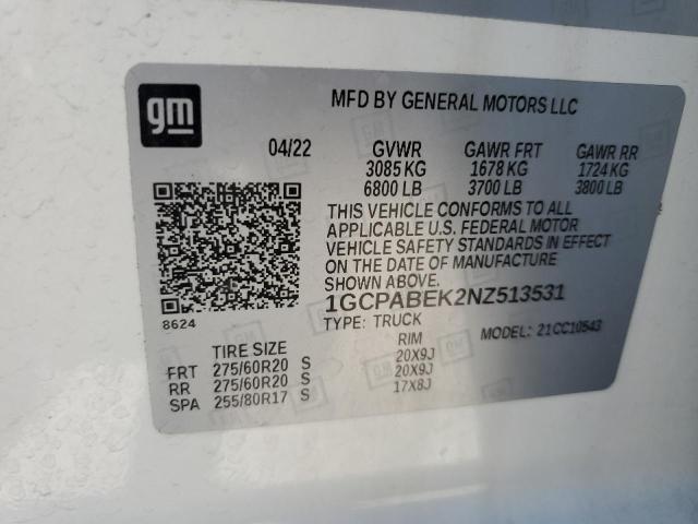 2022 CHEVROLET SILVERADO 1GCPABEK2NZ513531