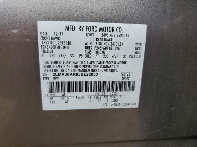 2018 LINCOLN MKX SELECT 2LMPJ6KR9JBL22050