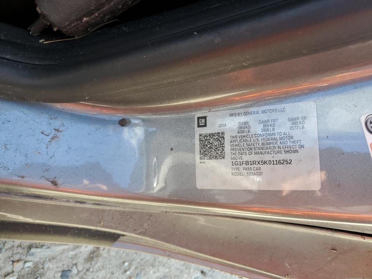 1G1FB1RX5K0116252 CHEVROLET CAMARO 2019