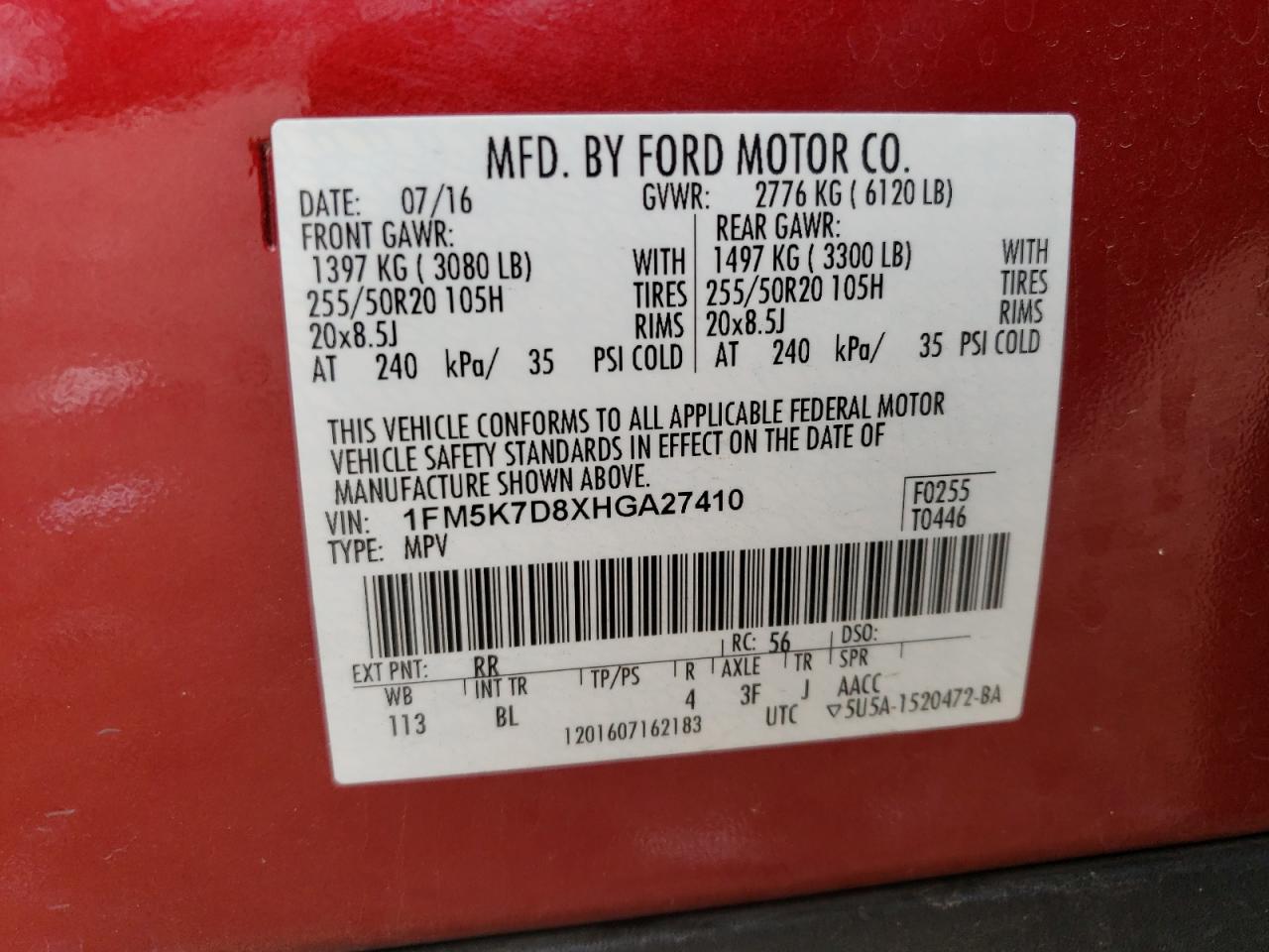 1FM5K7D8XHGA27410 FORD EXPLORER 2017