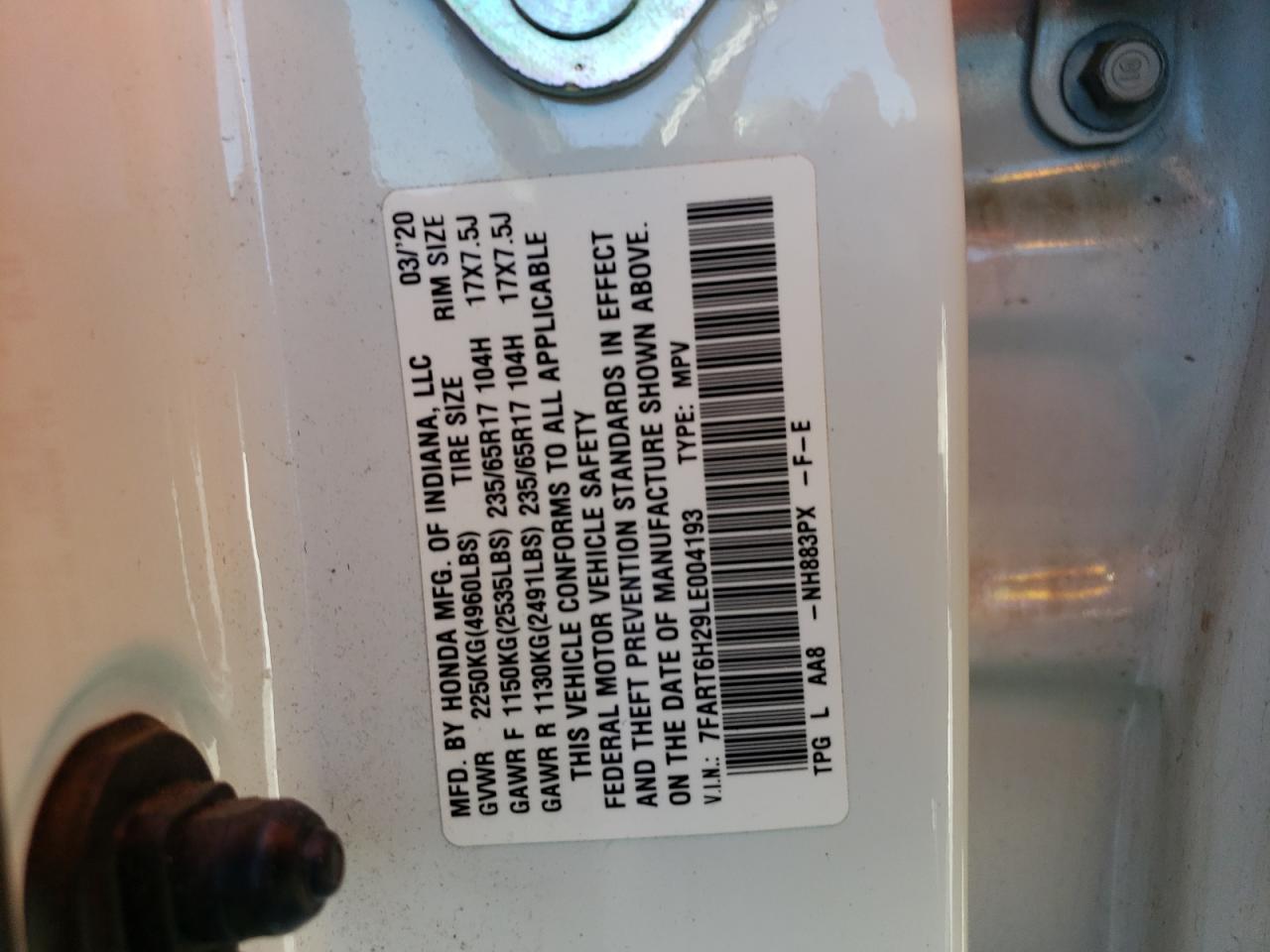 7FART6H29LE004193 HONDA CRV 2020