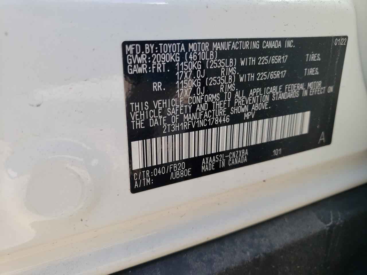 2T3H1RFV1NC178446 TOYOTA RAV4 2022