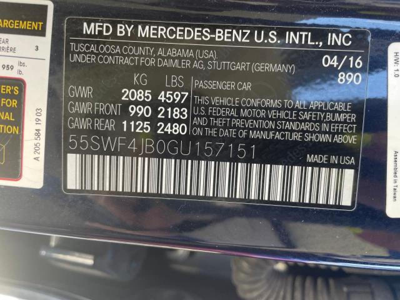 55SWF4JB0GU157151 MERCEDES-BENZ C-CLASS 2016