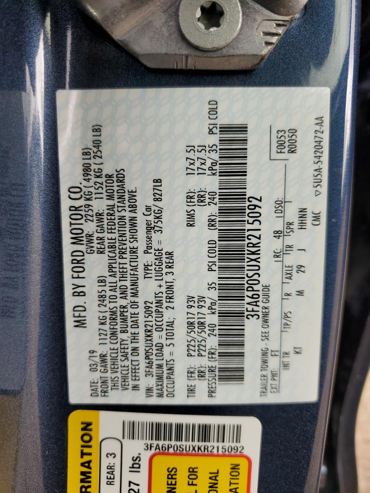 3FA6P0SUXKR215092 FORD FUSION 2019