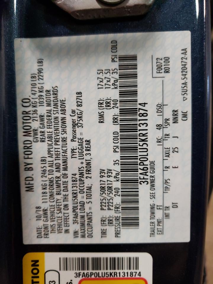 3FA6P0LU5KR131874 FORD FUSION 2019