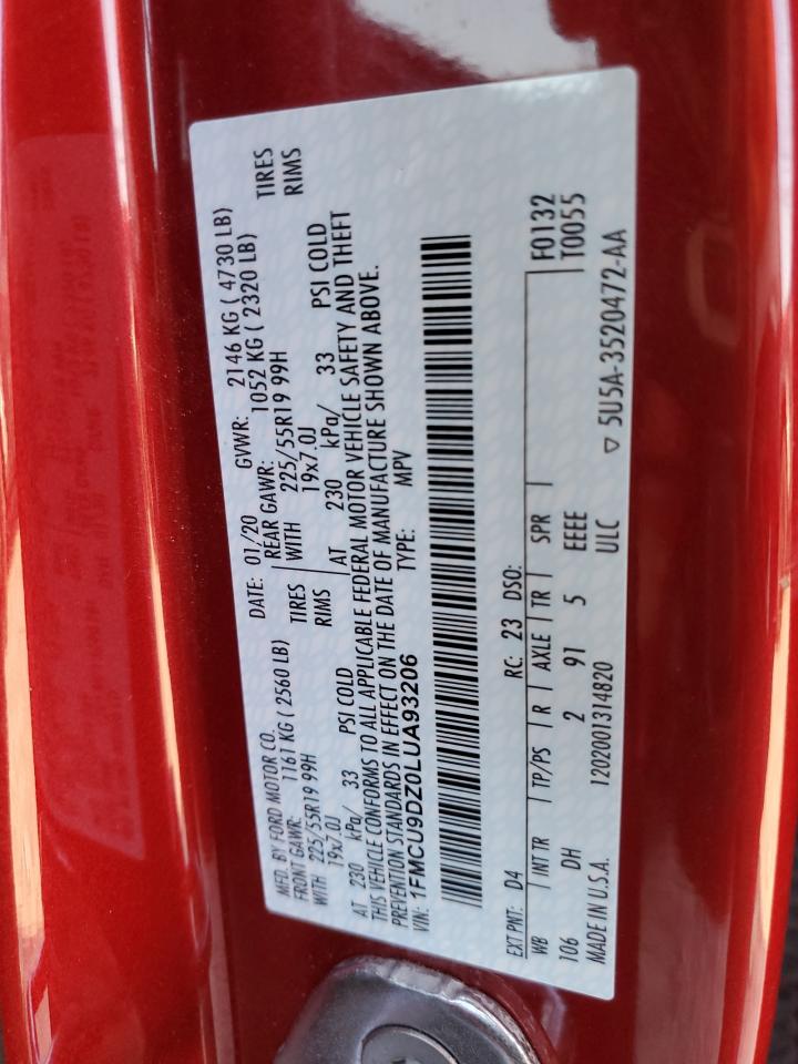 1FMCU9DZ0LUA93206 FORD ESCAPE 2020