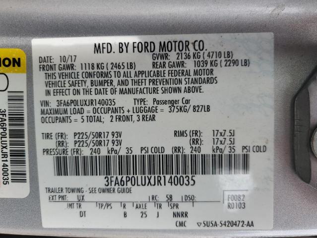 3FA6P0LUXJR140035 | 2018 FORD FUSION SE