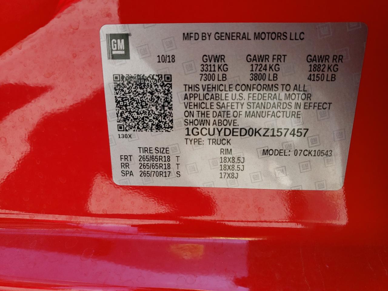 1GCUYDED0KZ157457 CHEVROLET ALL Models 2019