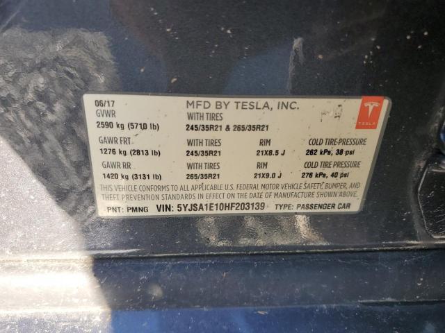 5YJSA1E10HF203139 | 2017 TESLA MODEL S