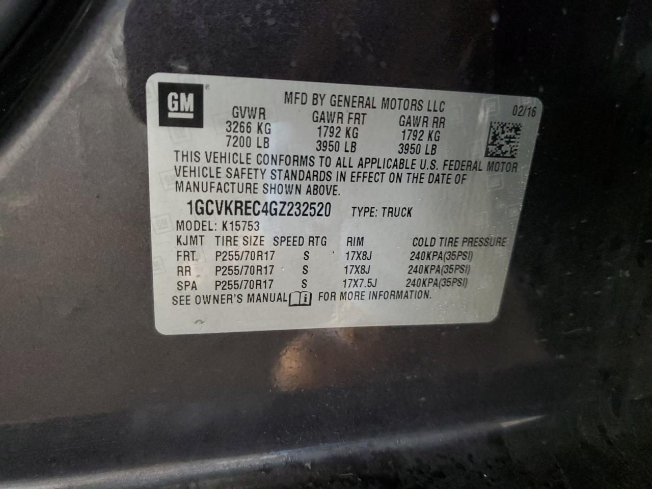 1GCVKREC4GZ232520 CHEVROLET ALL Models 2016