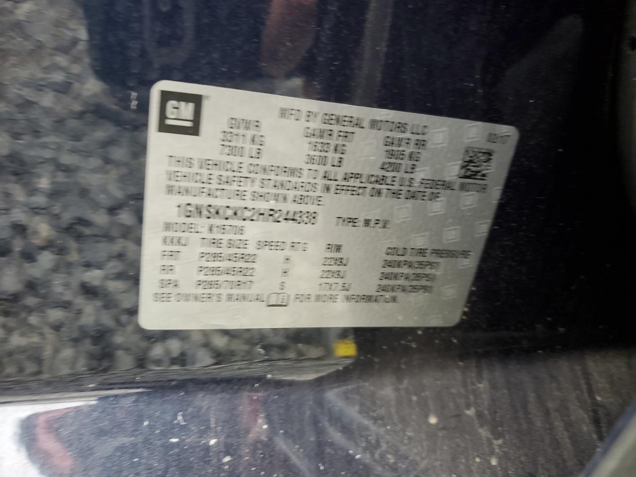 1GNSKCKC2HR244338 CHEVROLET TAHOE 2017