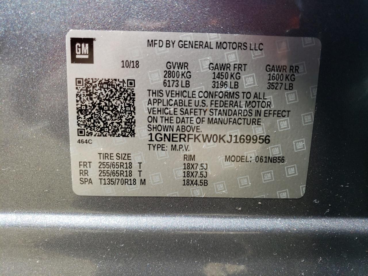 1GNERFKW0KJ169956 CHEVROLET TRAVERSE 2019