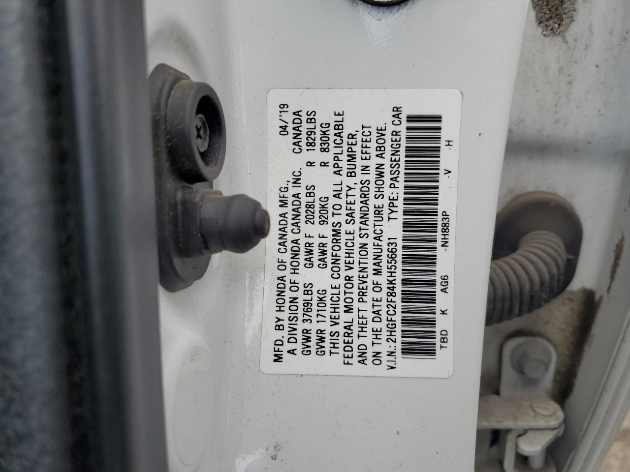 2HGFC2F84KH556631 HONDA CIVIC 2019