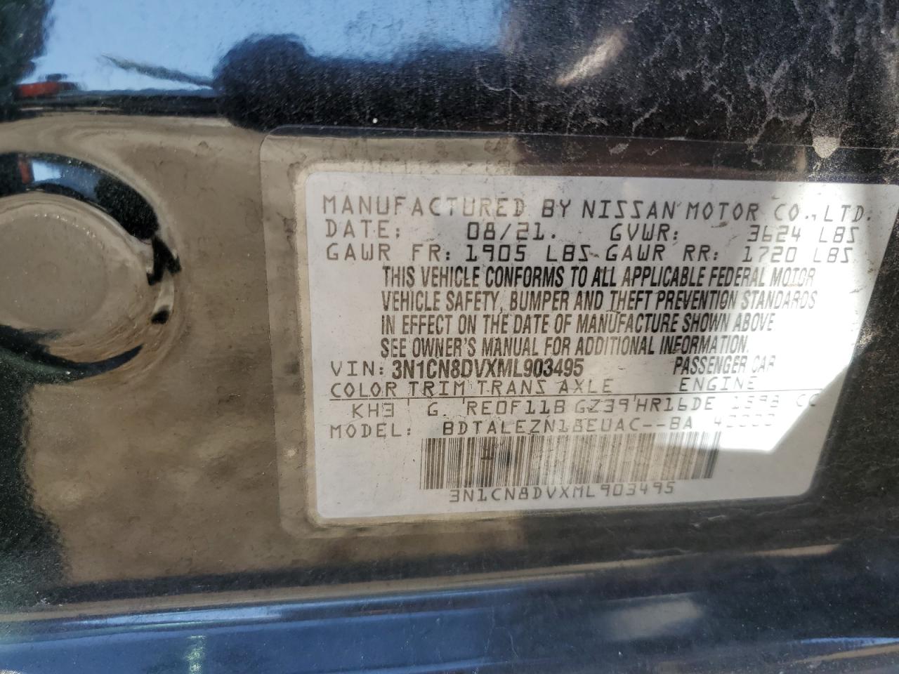 3N1CN8DVXML903495 NISSAN VERSA 2021
