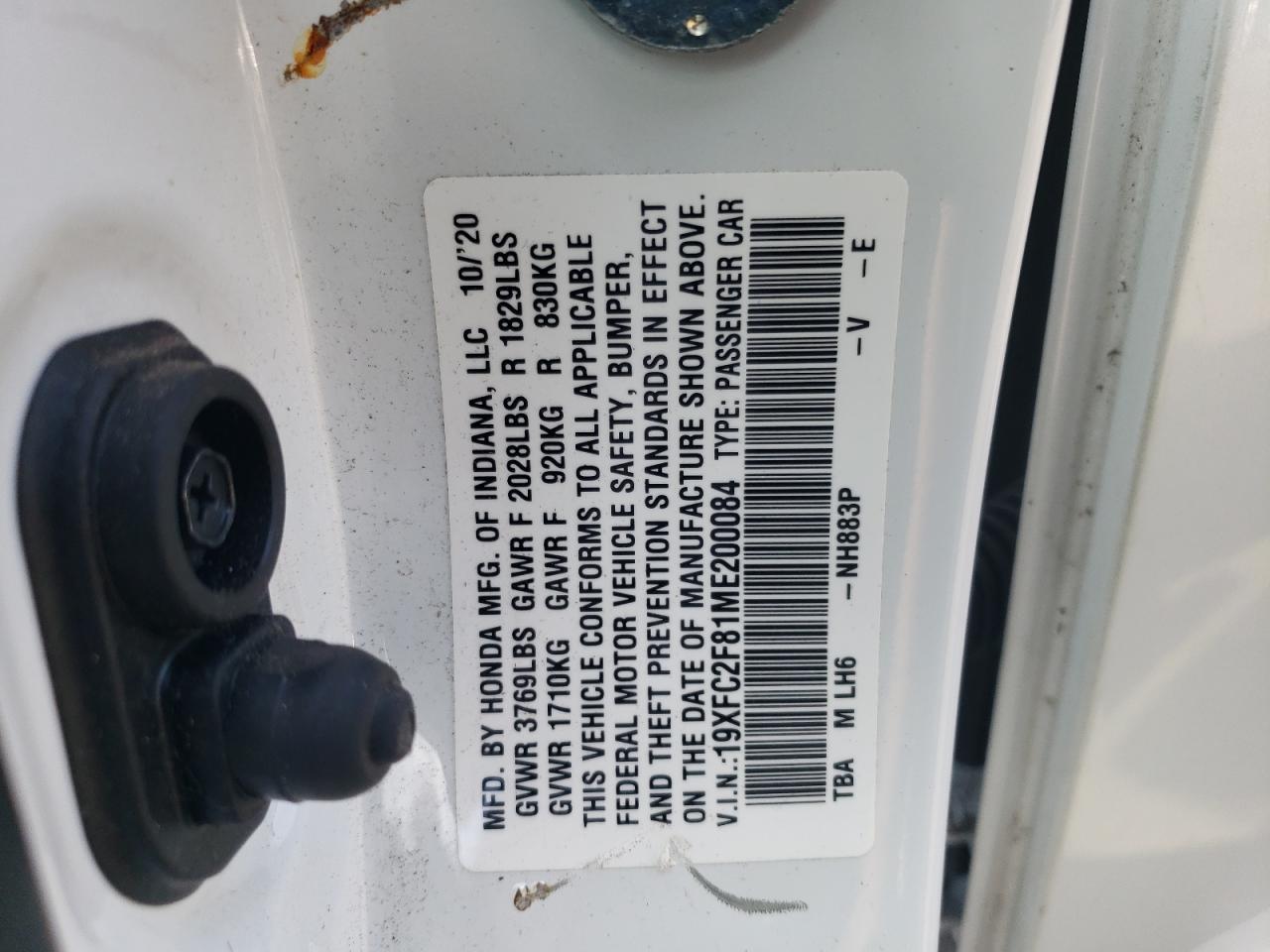 19XFC2F81ME200084 HONDA CIVIC 2021