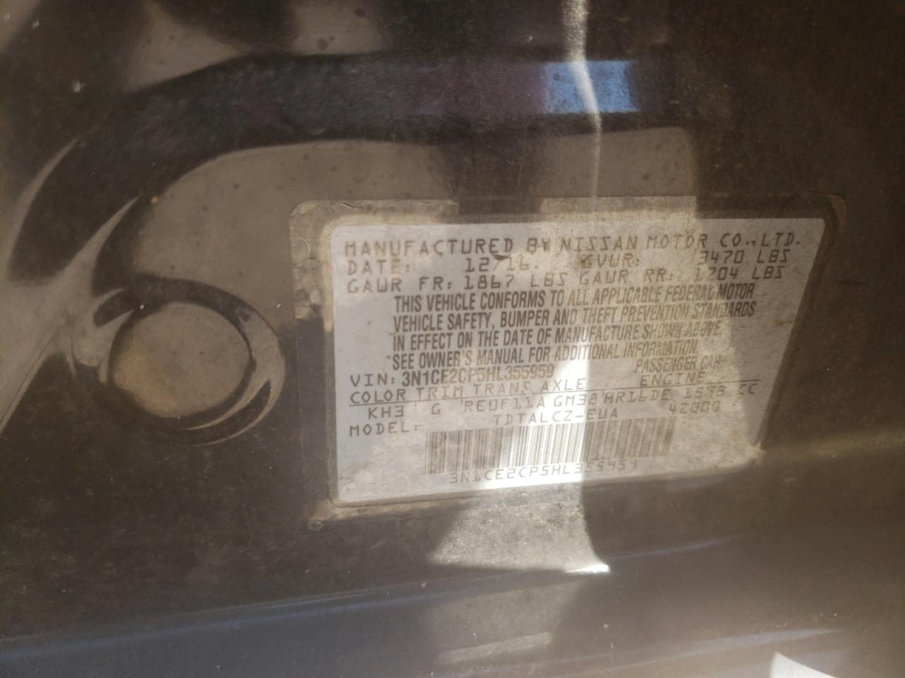 3N1CE2CP5HL355959 NISSAN VERSA 2017