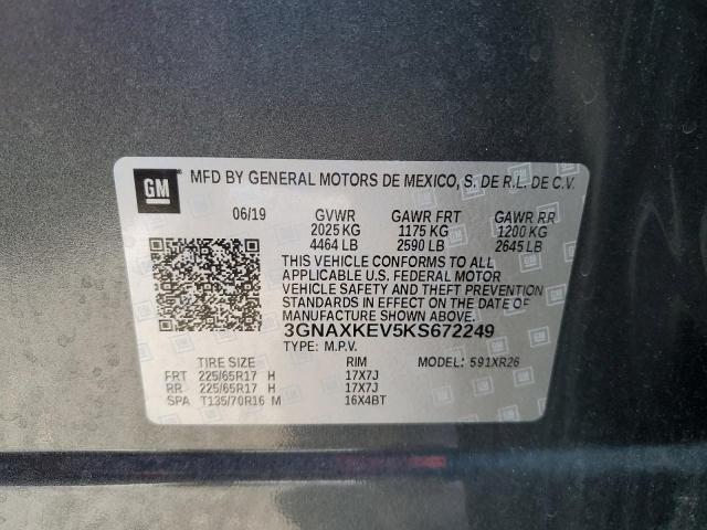 3GNAXKEV5KS672249 | 2019 CHEVROLET EQUINOX LT