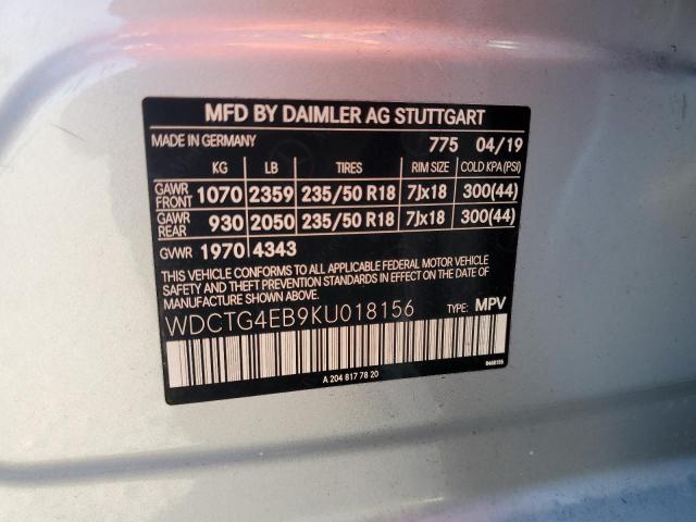 2019 MERCEDES-BENZ GLA 250 - WDCTG4EB9KU018156